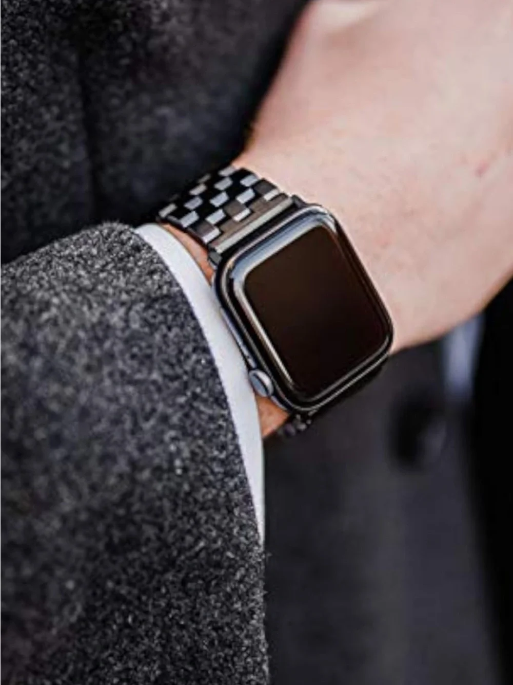 Bull strap Men’s Black Stainless Steel Smartwatch with Metal Link Band NWOT